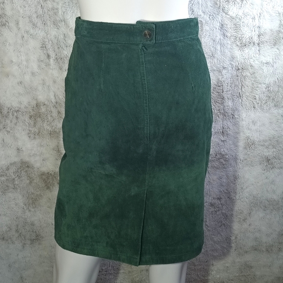 Vintage Global Identity Suede Leather Straight Pencil Skirt Green Women's Sz 5/6 - Picture 6 of 16